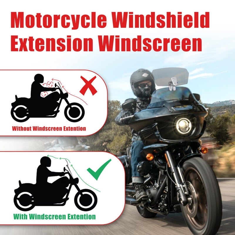 Goldfire Universal Motorcycle Windshield Extension Windscreen Extended Deflector Adjustable Airflow Wind Deflector for Kawasaki BMW Triumph Motobikes, Dirt Bikes (Color: Smoked) - Image 2